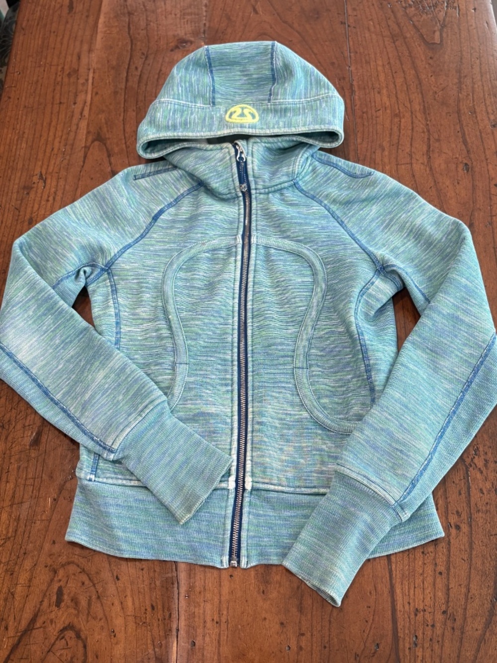 Lululemon Teal Space Dye Full Zip Scuba Stretch Hoodie Thumbholes VTG Size 4 XS